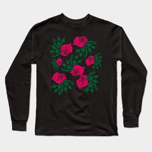 Rose Floral Line Art Pattern Long Sleeve T-Shirt